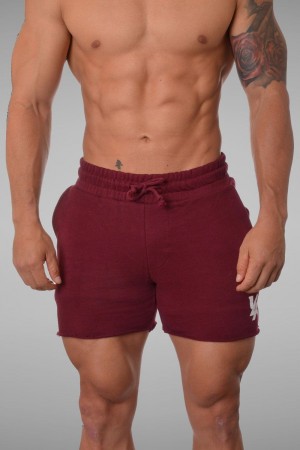 Young LA 102 Bodybuilding French Terry Shorts Burgundy Canada | NDUK-01978