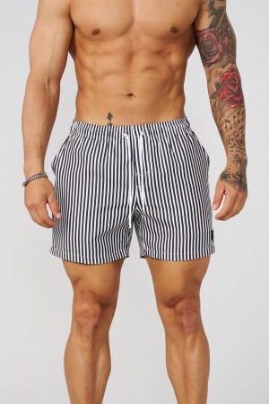 Young LA 1056 - Striped Swim Shorts Black Canada | TQFA-46138