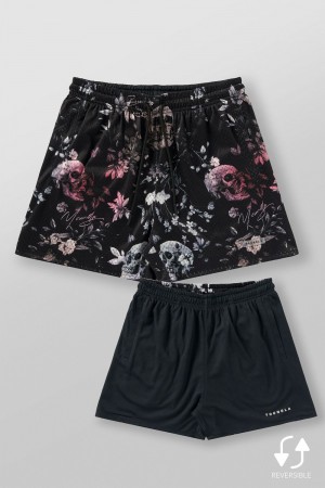 Young LA 1111 - Skulls & Roses Reversible Shorts Black Canada | GQPF-79860