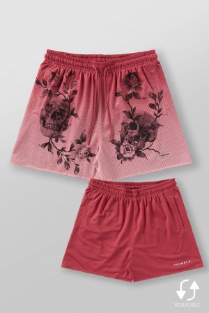 Young LA 1111 - Skulls & Roses Reversible Shorts Red Canada | BLZI-83675