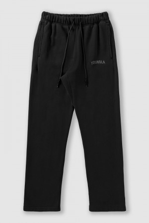 Young LA 2078 - Minimal No Cuff Joggers Black Canada | ARTE-47962