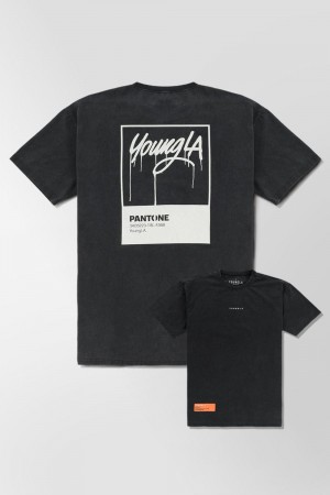 Young LA 449 Washed Drip Tees Black Canada | IJHX-39108