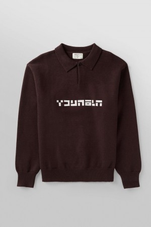 Young LA 508 - Knitted Polo Longsleeves Brown Canada | WSPL-10845