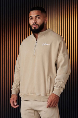 Young LA 520 - Sunday Quarter Zips Beige Canada | QIFB-12460