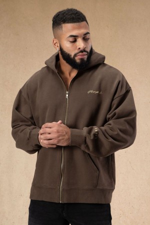 Young LA 546 Rivet Zipup Hoodies Brown Canada | ROKA-62089