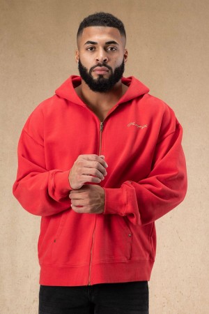 Young LA 546 Rivet Zipup Hoodies Red Canada | JDEZ-79134