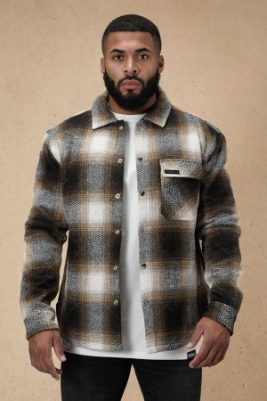 Young LA 556 High Profile Flannel Jacket Brown Black Canada | UKIP-81094