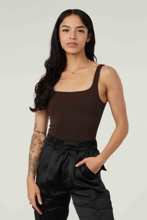 Young LA W307 - Snatched Bodysuit Dark Brown Canada | JNRG-01874