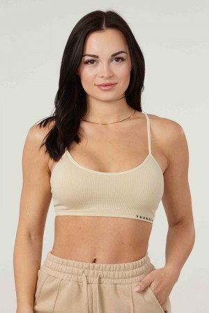 Young LA W316 Ribbed Sports Bra Cream Canada | VKZJ-62950