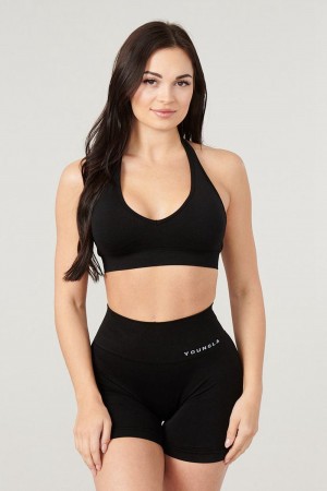 Young LA W328 - Core Seamless Halter Sports Bra Black Canada | MCAK-37104