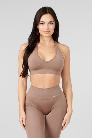 Young LA W328 - Core Seamless Halter Sports Bra Khaki Canada | MGYQ-71523