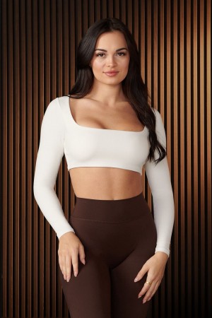 Young LA W336 - Curve Long Sleeve Sports Bra White Canada | XOEU-54701