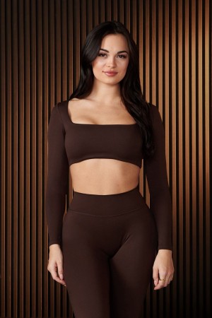 Young LA W336 - Curve Long Sleeve Sports Bra Dark Brown Canada | ICDU-19672