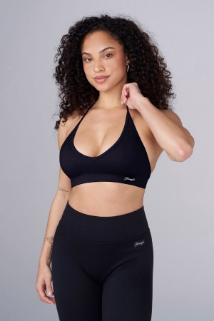 Young LA W343 Ribbed Seamless Bra Black Canada | XBGR-06435