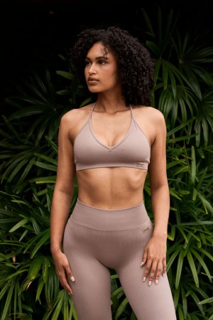 Young LA W343 Ribbed Seamless Bra Khaki Canada | QWOU-78692