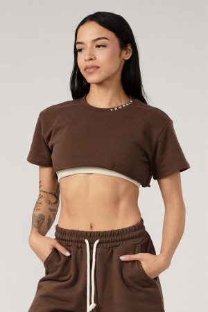 Young LA W407 Super Cropped Tee Dark Brown Canada | JEQB-05312