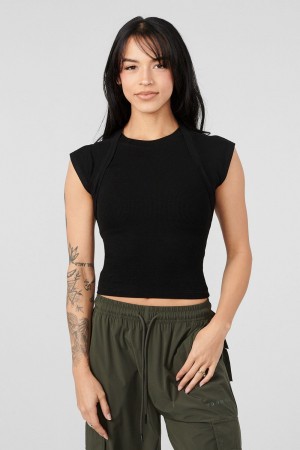 Young LA W414 Luxe Ribbed Tee Black Canada | PJNU-25136