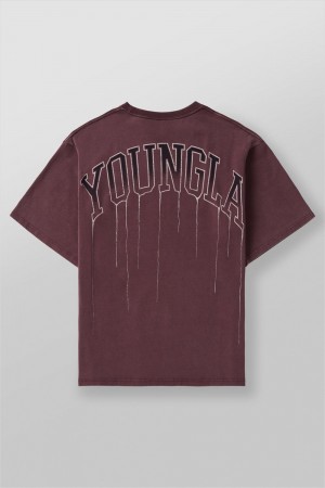 Young LA W428 - Drip Oversized Tee Burgundy Canada | DFXY-64283