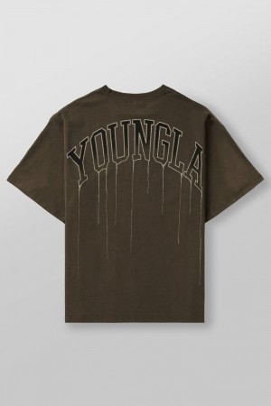 Young LA W428 - Drip Oversized Tee Olive Canada | WDMF-08719