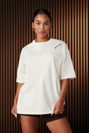 Young LA W431 - Curve Oversize Tee White Canada | ABKD-24109