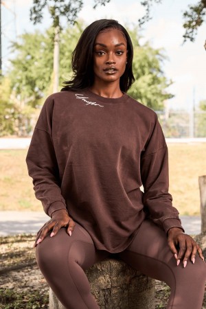 Young LA W432 - Emblem Long Sleeve Tee Dark Brown Canada | WFJL-20937