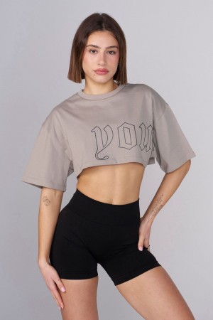 Young LA W436 - Urban Crop Tee Light Grey Canada | IGAB-61829