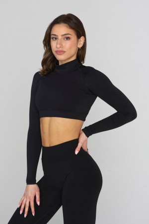 Young LA W445 Seamless Curve Longsleeve Crop Black Canada | MFQV-75640