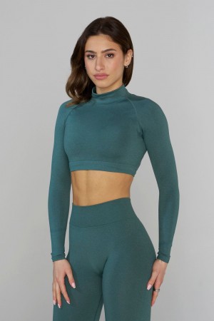 Young LA W445 Seamless Curve Longsleeve Crop Teal Canada | XYBD-12743