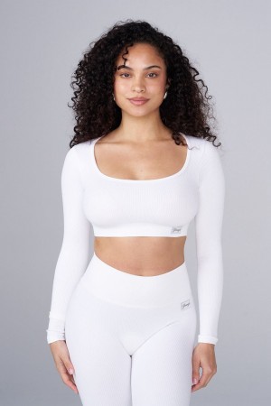 Young LA W449 Ribbed Seamless Longsleeve Crop White Canada | TULP-25190