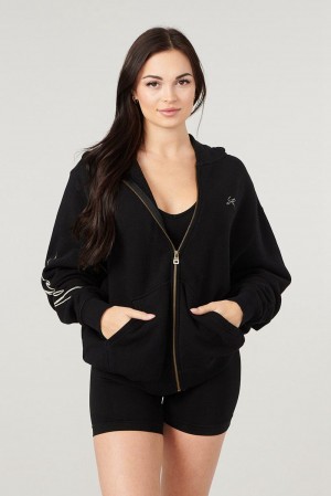 Young LA W519 - Emblem Zip Up Hoodie Black Canada | MPDS-91650