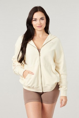 Young LA W519 - Emblem Zip Up Hoodie Cream Canada | BYFE-56712