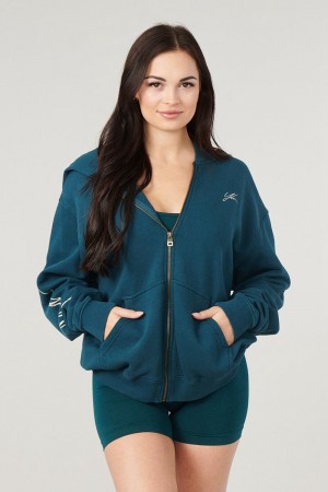 Young LA W519 - Emblem Zip Up Hoodie Teal Canada | AKHJ-27081