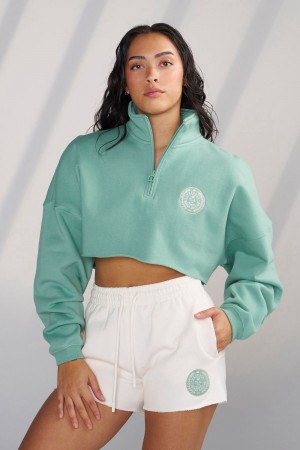 Young LA W525 - Teddy Crop Quarter Zip Teal Canada | FULD-47859