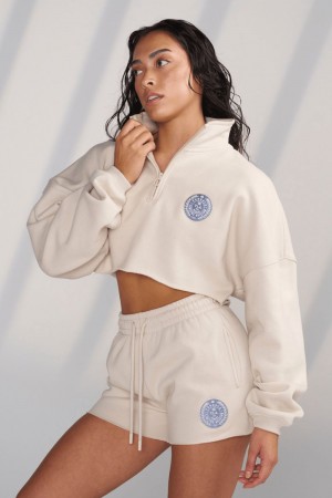 Young LA W525 - Teddy Crop Quarter Zip White Canada | YPXQ-95013