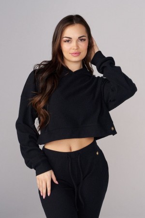 Young LA W545 Ava Crop Hoodie Black Canada | IRWJ-38260