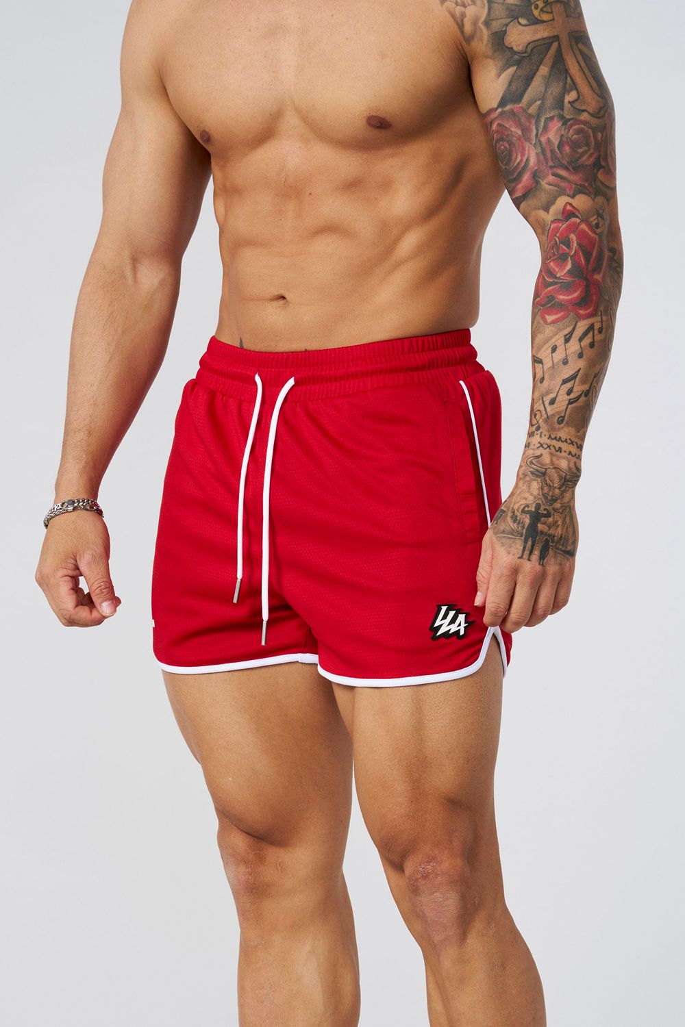 Young LA 1037 - Mesh Bodybuilding Shorts Red Canada | HWEN-78059