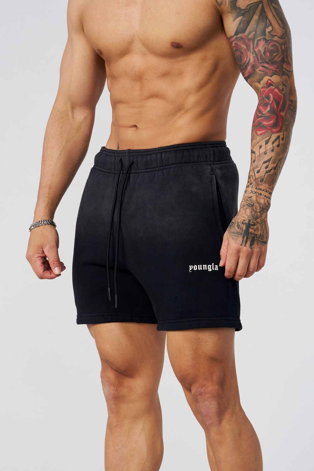 Young LA 1102 - Ultra-Soft Faded Shorts Black Canada | YLKN-87543