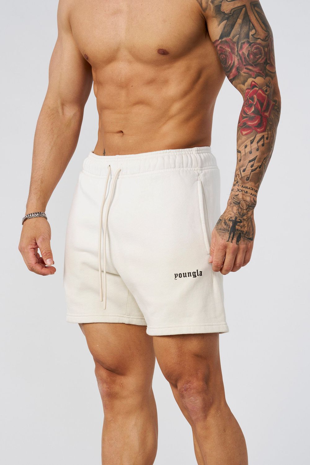 Young LA 1102 - Ultra-Soft Faded Shorts White Canada | VUEX-98741