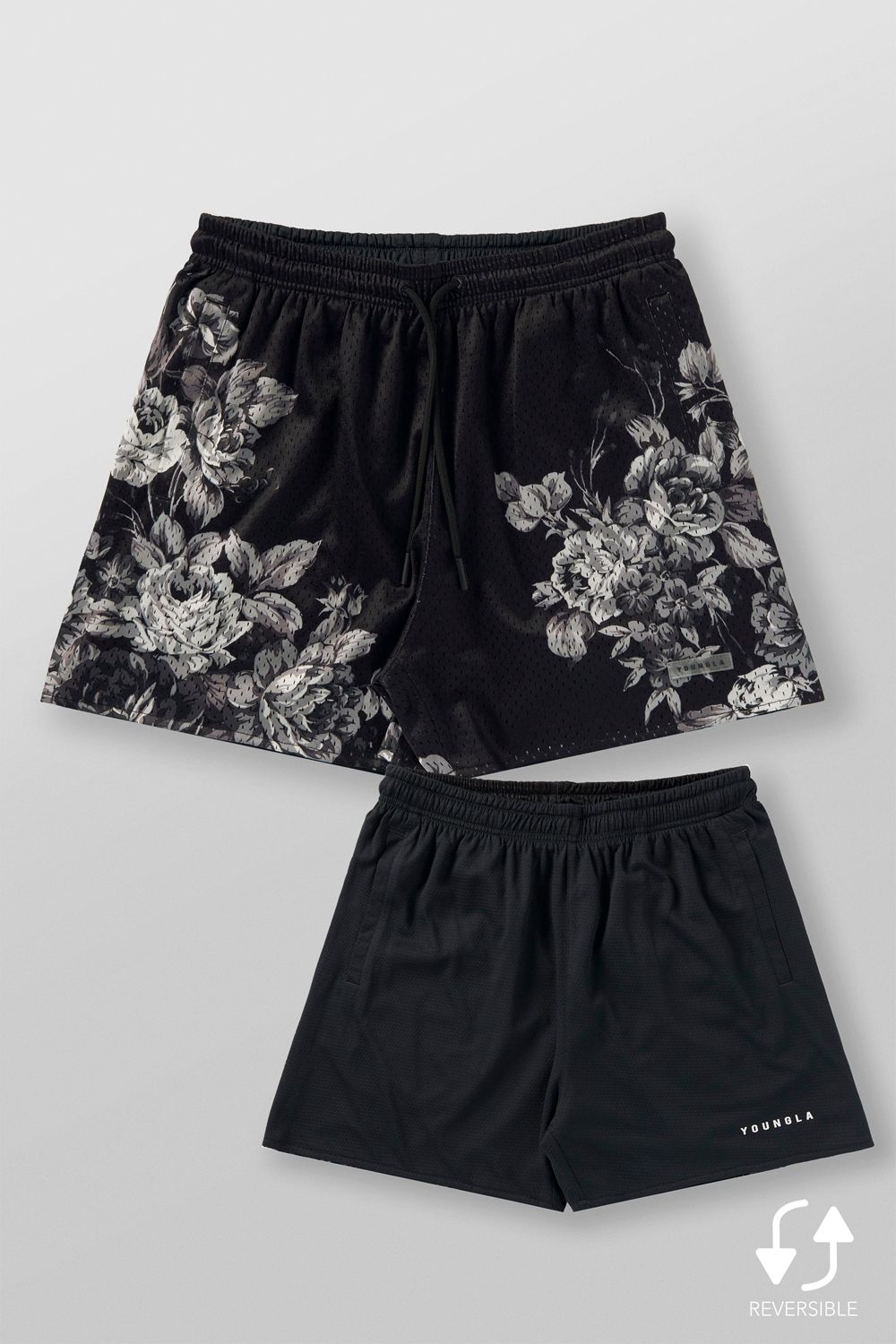 Young LA 1111 - Skulls & Roses Reversible Shorts Black Canada | EFMV-18240