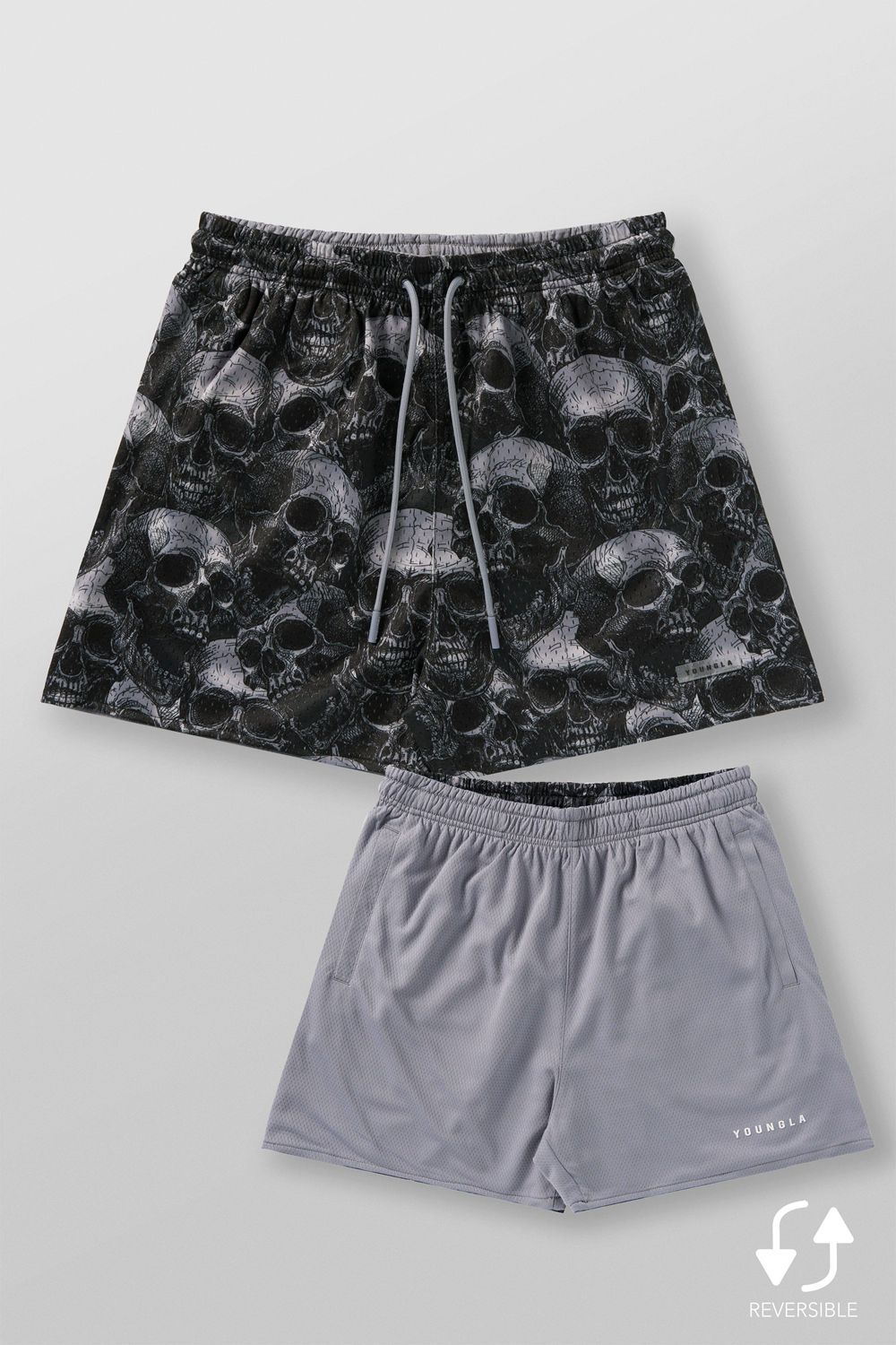 Young LA 1111 - Skulls & Roses Reversible Shorts Black Canada | HJLF-35167