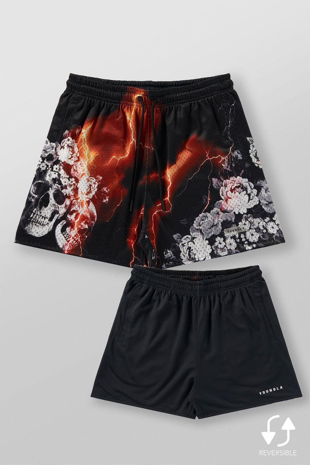 Young LA 1111 - Skulls & Roses Reversible Shorts Black Canada | YTCJ-79516