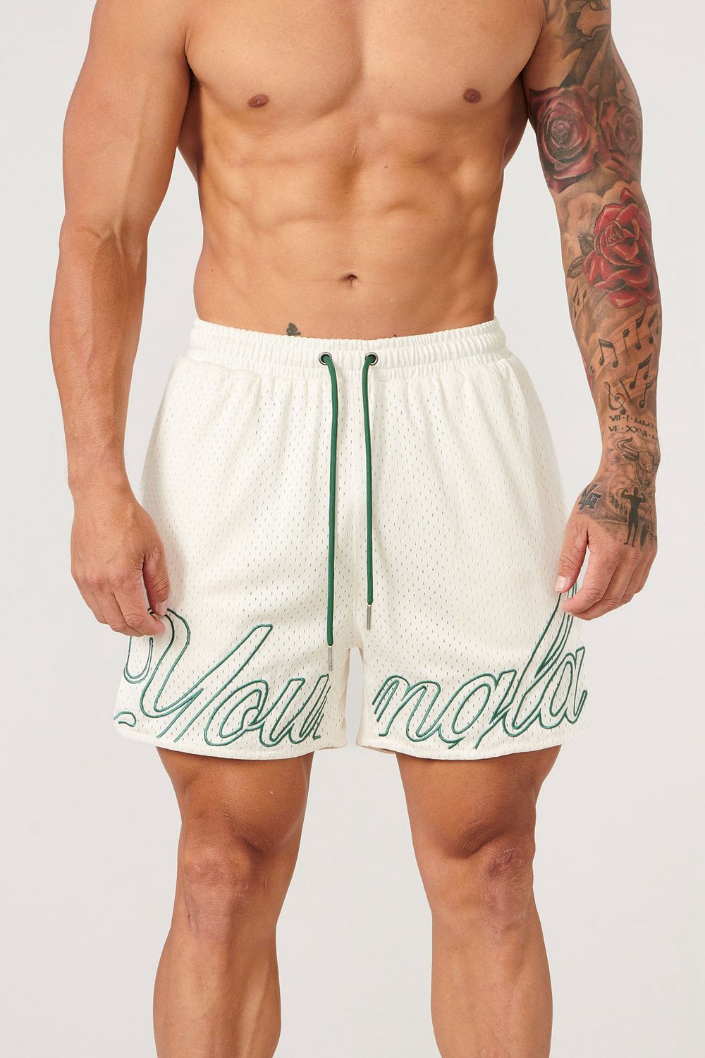 Young LA 155 Championship Shorts White Green Canada | QPOL-53461