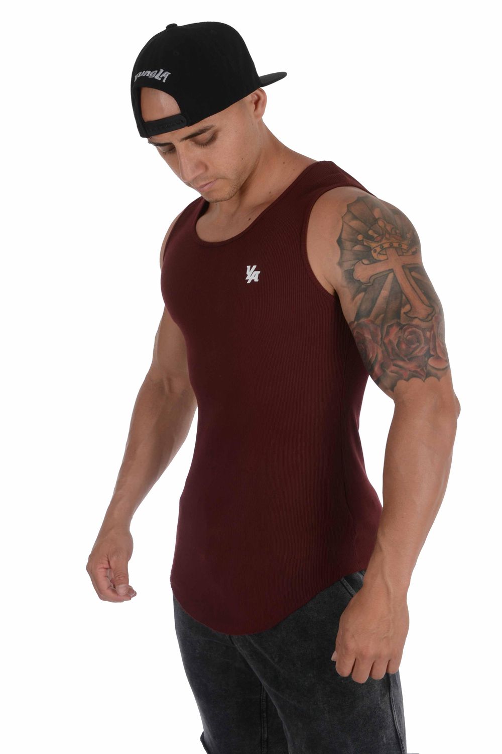 Young LA 314 Scoop Bottom Ribbed Tank Burgundy Canada | EWNX-92674