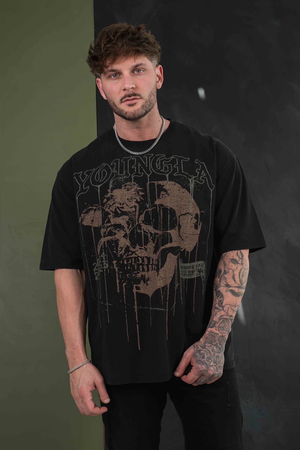 Young LA 4116 - Floral Skull Tees Black Canada | FXVW-64923