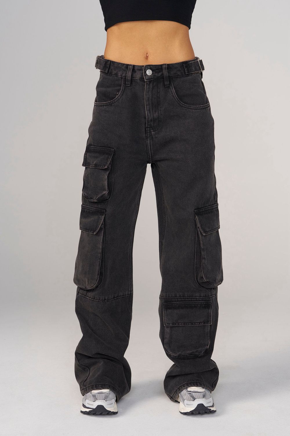 Young LA W242 Straight Leg Cargo Jeans Black Canada | LQKI-65910