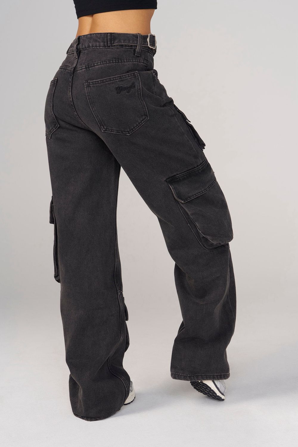 Young LA W242 Straight Leg Cargo Jeans Black Canada | LQKI-65910