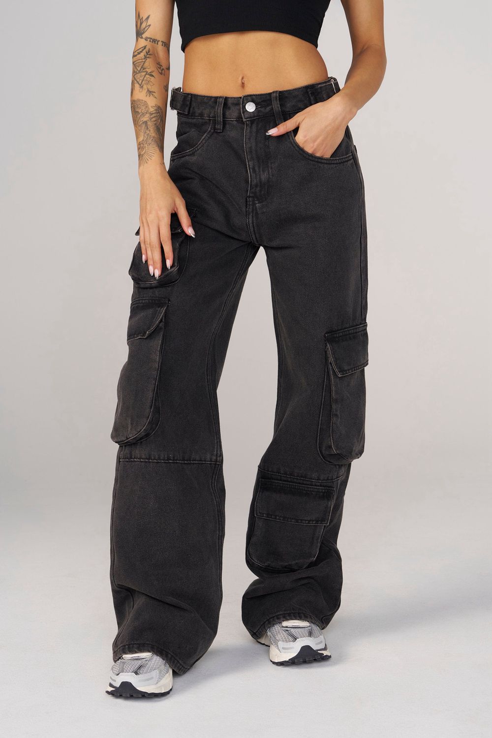 Young LA W242 Straight Leg Cargo Jeans Black Canada | LQKI-65910