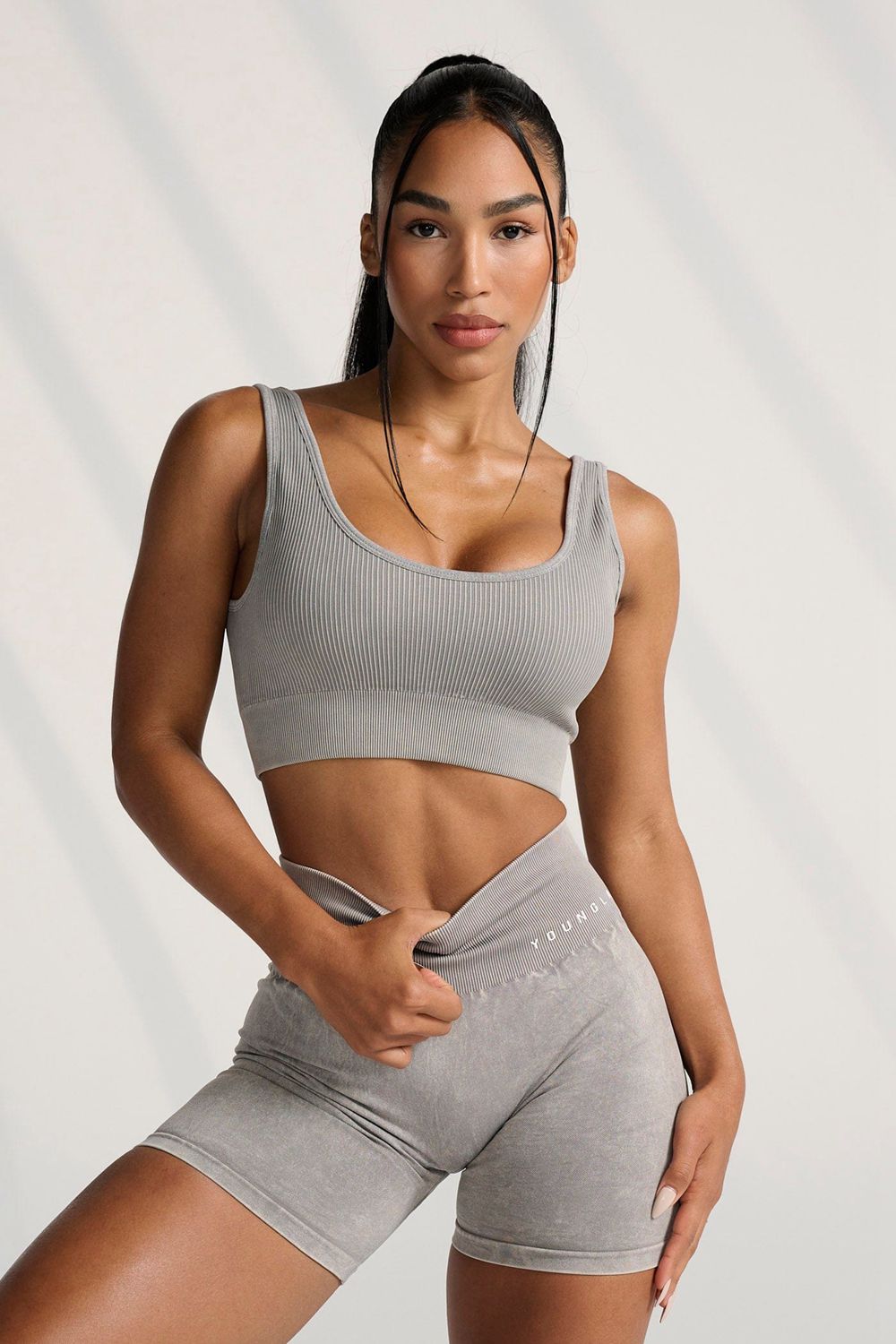 Young LA W315 Carbon Ribbed Sports Bra Grey Canada | OCTN-63415