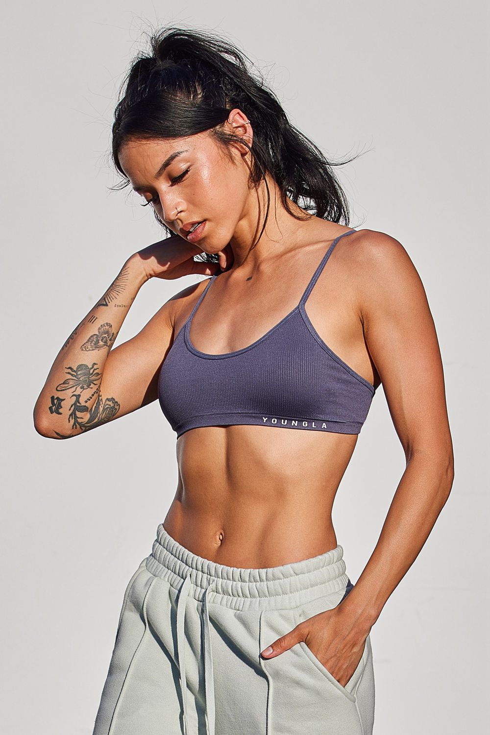 Young LA W316 Ribbed Sports Bra Navy Canada | DRBC-87164