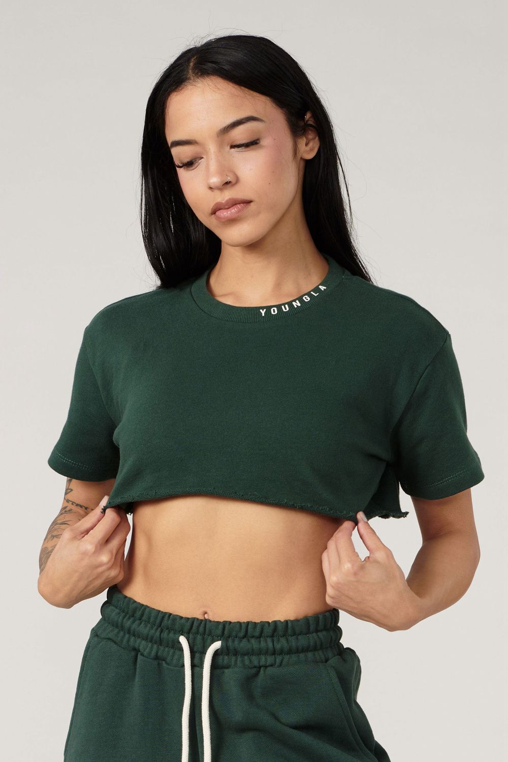 Young LA W407 Super Cropped Tee Green Canada | SWBZ-12948